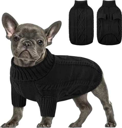 Miniatura 10 de Queenmore - Suéter de punto trenzado con cuello alto para perros pequeños, para climas fríos, para chihuahua, bulldog, teckel, carlino y yorkie, XS
