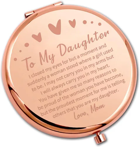 Miniatura 8 de PLITI Espejo compacto para hija con texto en inglés «To My Daughter» de mamá, papá, hija, regalo de graduación, espejo de bolsillo inspirador