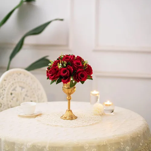 Miniatura 6 de BLOSMON Bolas de flores, centros de mesa de rosas de boda: 2 piezas de flores falsas carmesí decoración de bolas de besos Arreglos florales
