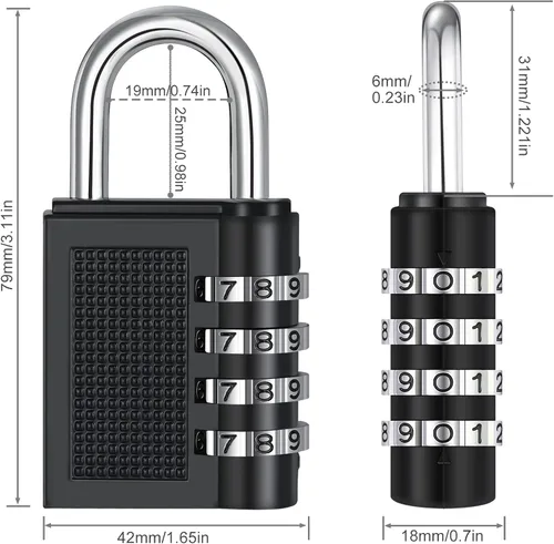 Miniatura 4 de ZHEGE Gym Lock - Candado de combinación de 4 dígitos para casillero, escuela, almacenamiento, habitación, valla, caja de herramientas (negro)