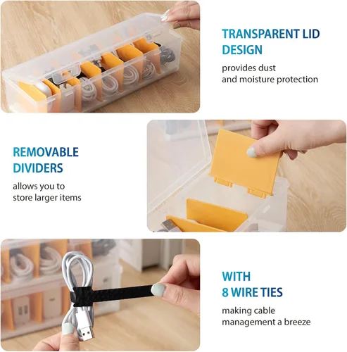 Miniatura 4 de Caja organizadora de cables con 8 bridas para cables, organizador de cargador de teléfono transparente, organizador de cables para cables, caja