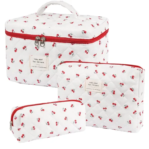 Miniatura 15 de Bolsa de maquillaje, bolsas de cosméticos acolchadas, bolsas de maquillaje florales grandes para mujeres, organizador de maquillaje, bolsa de aseo