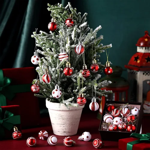 Miniatura 2 de BBTO 40 adornos de bola roja y blanca para colgar, mini bolas brillantes, bombillas en miniatura, adornos de árbol de Navidad para decoración