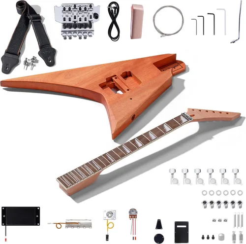 Leo Jaymz - Kits de guitarra eléctrica estilo AL para armarla tú mismo, con cuerpo y mástil de caoba, diapasón de madera de laurel y todos los
