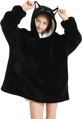 Manta con capucha para niños, de 4 a 12 años, sudadera de animales, de gran tamaño, hecha de franela súper suave, cálida y cómoda, diseño de gato