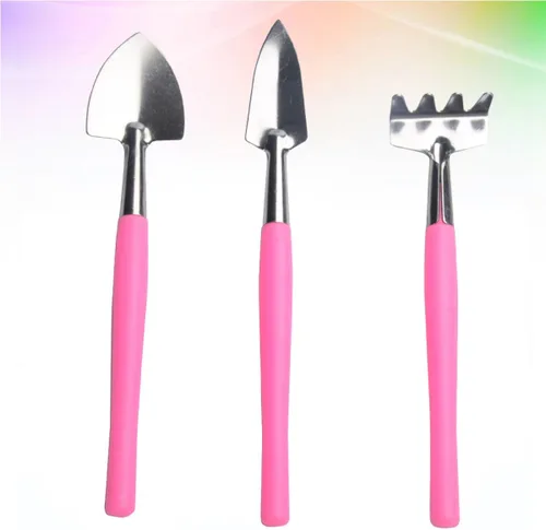 Miniatura 8 de jojofuny Práctica mini herramienta de jardín, mango de plástico antideslizante rosa con pala de hierro y rastrillo para plantar macetas