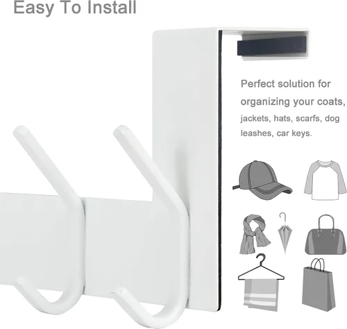 Miniatura 6 de WEBI - Perchero de 6 ganchos para abrigos, para colgar sobre la puerta, ideal para colgar toallas, ropa y abrigos en la puerta del baño Blanco