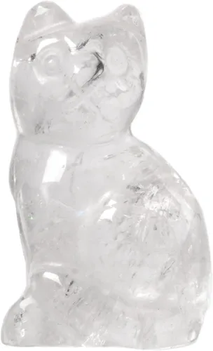 Miniatura 21 de Justinstones Escultura de gato tallada de cristal de cuarzo, estatua de gato de animal gatito de 1.181 in, mini figura de gato sentado de cristal