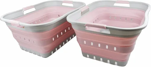 SAMMART Cesta plegable de plástico para la ropa sucia de 42 L (11 galones), contenedor de almacenamiento plegable y organizador, canasta portátil