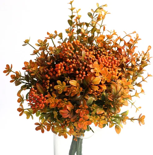 Flores artificiales de otoño para exteriores, plantas falsas, 6 paquetes de plantas sintéticas para exteriores, boj, no se decolora, arbustos de