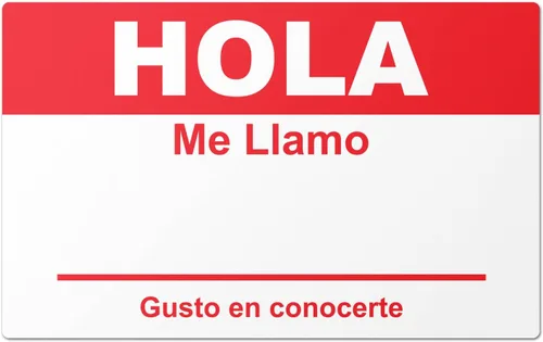 Miniatura 4 de Etiquetas de nombre en español (4 x 2.3 pulgadas, azul, 100 etiquetas) Hola, Me Llamo, insignias adhesivas para eventos, reuniones y reuniones