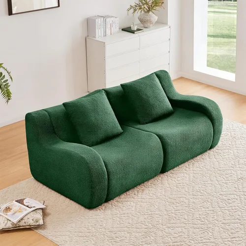 Miniatura 39 de Otomana de tela de peluche negra, moderno reposapiés modular sin hueso en una caja para sala de estar, cómodo diseño de asiento profundo,