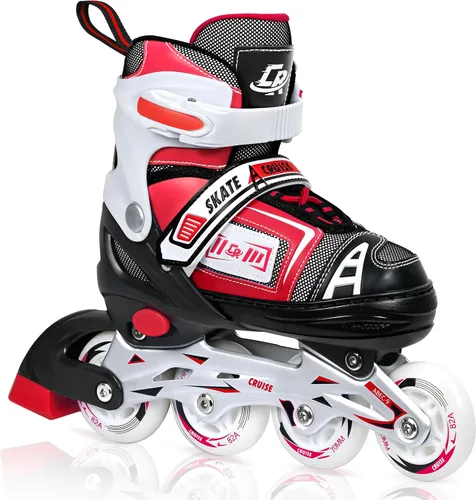 Patines en línea ajustables para niños, adolescentes y adultos - Rodamientos ABEC-7, ruedas de poliuretano, ajuste cómodo, para patinaje en Rojo