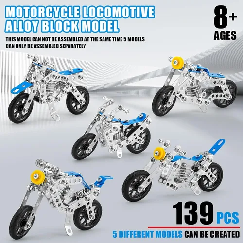 Miniatura 2 de BESTYMXY Kit de construcción modelo de motocicleta, 5 en 1 de metal para motos STEM, juguetes de construcción para niños de 8 a 12 años, ensamblaje