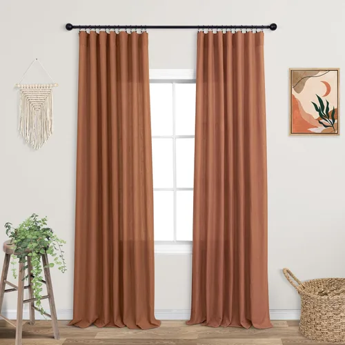 Miniatura 93 de KOUFALL Juego de 2 cortinas de puerta francesa, cortinas de lino para puerta/ventana, cortina transparente boho para cristal lateral delantero