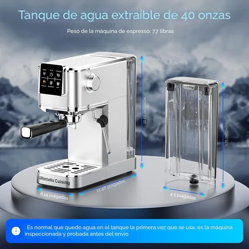 Miniatura 9 de URintells Cuising Máquina de Espresso de 20 Bar, Cafetera de Espresso con Pantalla Táctil con Espumador de Leche al Vapor, Máquina de Café de Acero