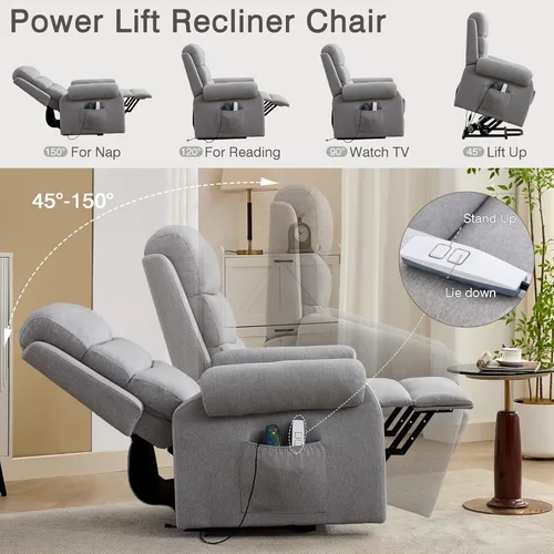 Miniatura 5 de LOUVIXA Silla reclinable eléctrica para personas mayores con calor y masaje, silla reclinable para sala de estar con posición infinita y bolsillo