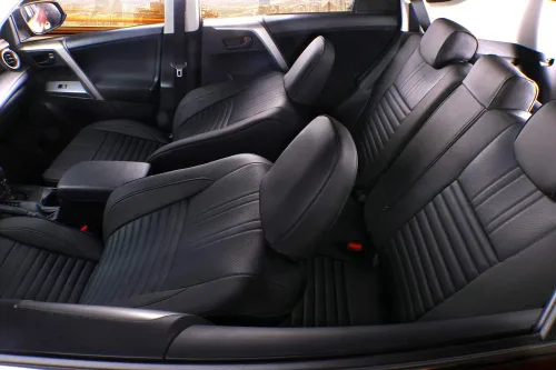 Miniatura 6 de EKR - Juego completo de fundas de asiento de cuero para automóvil de ajuste personalizado (color negro)