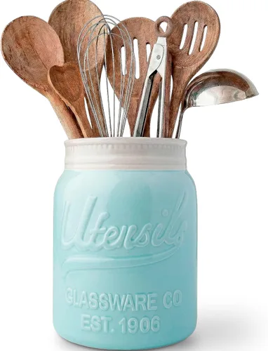 Comfify Tarro de boca ancha para utensilios, organizador decorativo de utensilios de cocina, apto para lavavajillas, organizador de cocina azul