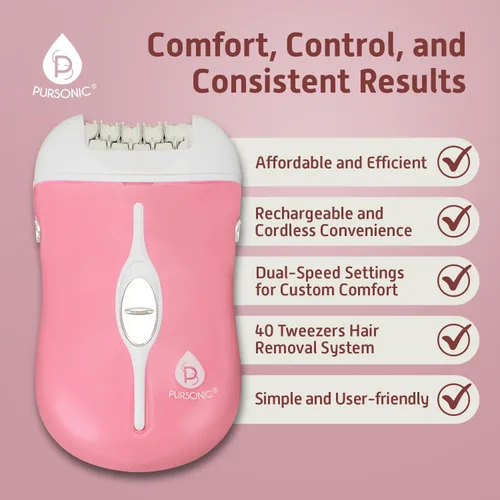 Miniatura 3 de Pursonic Fe120P Depiladora inalámbrica con 40 pinzas, depiladoras recargables de 2 velocidades para mujeres, dispositivo compacto de depilación