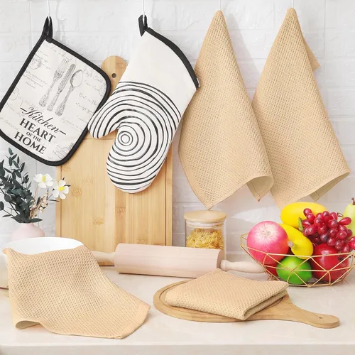 Miniatura 6 de Homaxy Paños de cocina de 100% algodón con tejido de gofre, ultra suaves, absorbentes, de secado rápido, 12 x 12 pulgadas, paquete de 6, albaricoque