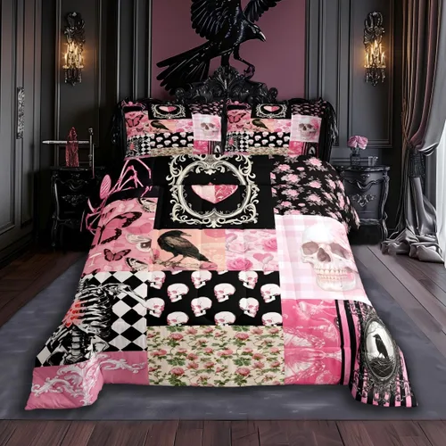 Miniatura 17 de Castle Fairy Juego de edredón con diseño de gato lindo para niños, tamaño twin, juego de ropa de cama con hojas de flores, luna, noche y cielo