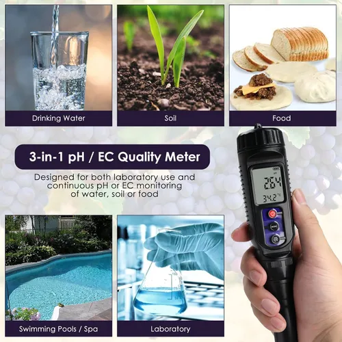 Miniatura 3 de Medidor de pH para alimentos Medidor digital de temperatura EC pH 3 en 1 con ATC, probador de pH de alimentos para verificar fermentación/masa