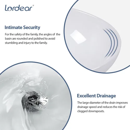 Miniatura 6 de Lordear Fregadero ovalado de 16 x 13 pulgadas, fregadero de baño con forma de huevo moderna sobre mostrador, lavabo de cerámica de porcelana blanca
