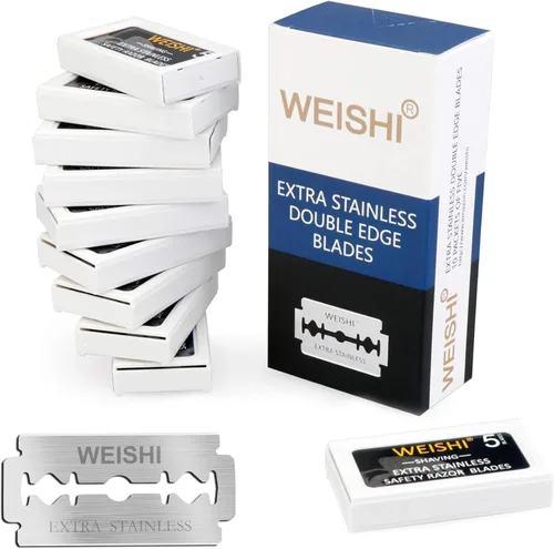 WEISHI 50 hojas de afeitar de un solo filo, cuchillas de afeitar de seguridad de doble filo, cuchillas extra inoxidables, seguridad para hombre para