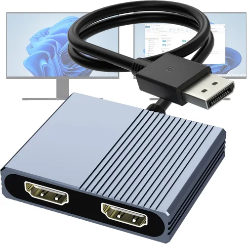 Adaptador DisplayPort a HDMI dual, divisor de 4K a 60Hz DP a HDMI, pantalla extendida, adaptador HDMI doble para 2 monitores, adaptador de monitor