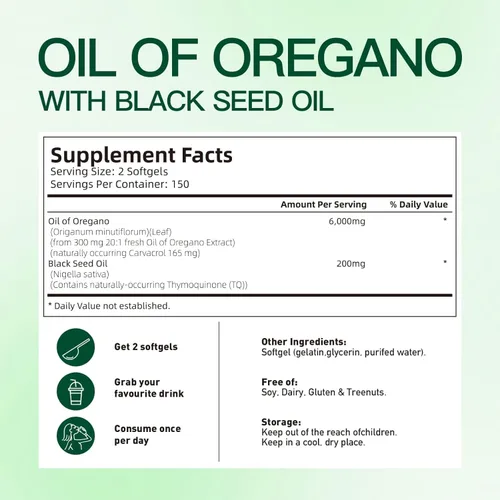 Miniatura 6 de VivoNu Aceite de orégano con aceite de semilla negra, aceite equilibrado de cápsulas de orégano, cápsulas blandas de aceite de orégano orgánico, sin