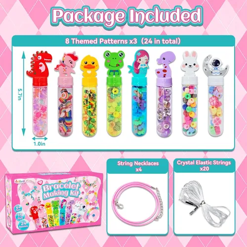 Miniatura 5 de leitait Paquete de 24 varitas de pulsera, kit de fabricación de pulseras con dijes, manualidades para niños, suministros de fiesta de unicornio