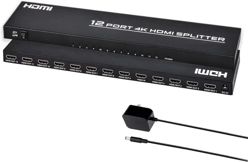 Divisor HDMI 1 en 12 salidas, 4K @30Hz Powered Video Split Duplicator/Distribuidor Duplicado/Pantalla de espejo, 3D 4K para ver partidos deportivos,