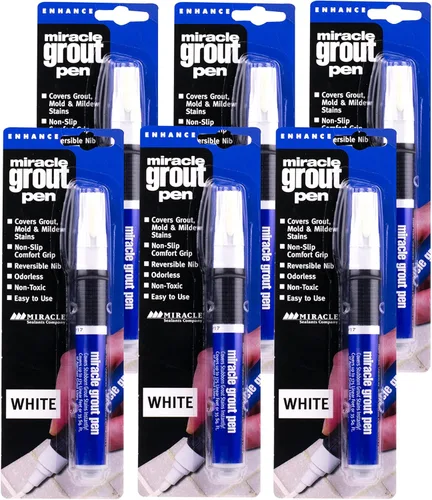 Miracle Sealants Miracle Grout Pen recolorea y restaura las líneas de lechada, blanco, paquete de 6