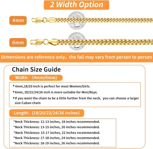 Miniatura 4 de Momlovu Silver Chain Gold Chain for Men Boys, 18K Gold Plated Men's Necklaces Chain Cuban Link Chain for Men 4mm6mm 1820222426inch