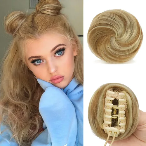 Miniatura 46 de Sofeiyan 2 piezas de extensión de cabello rizado ondulado en forma de moño desordenado, mini moño desordenado con banda elástica, peluca sintética