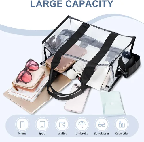 Miniatura 3 de BAGAIL Bolsa transparente, aprobada para estadios, con bolsillo interior, bolsa de viaje transparente para eventos deportivos, conciertos, trabajo