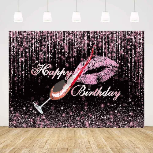 Miniatura 2 de SENDY Telón de fondo de feliz cumpleaños de oro rosa de 7 x 5 pies con purpurina de oro rosa para decoración de fiesta de cumpleaños de mujer