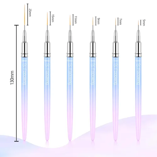 Miniatura 2 de Cepillo delineador para uñas, 6 pinceles finos para arte de uñas, cepillo profesional para detalles de uñas para esmalte de gel, tamaños