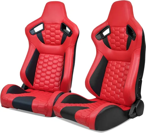 Miniatura 12 de IKON MOTORSPORTS, Asientos universales para vehículos de carreras con deslizadores dobles, asientos deportivos reclinables de cuero PU beige + cuero
