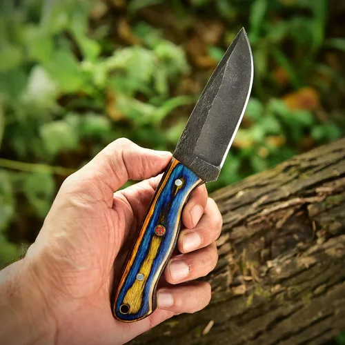 Miniatura 4 de Cuchillo de caza hecho a mano de hoja fija de espiga completa - Cuchillos Scandi de supervivencia al aire libre de acero 1095 para bushcraft, Madera