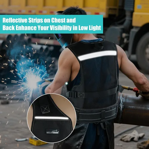 Miniatura 8 de MELOTOUGH Chaleco de herramientas para hombre con bolsillos y cinturón, chaleco de seguridad ajustable de múltiples bolsillos para electricista