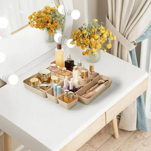 Miniatura 3 de ISSEVE 8 bandejas organizadoras de cajones de silicona anidables, 4 tamaños versátiles para tocador de baño y escritorio, juego de contenedores