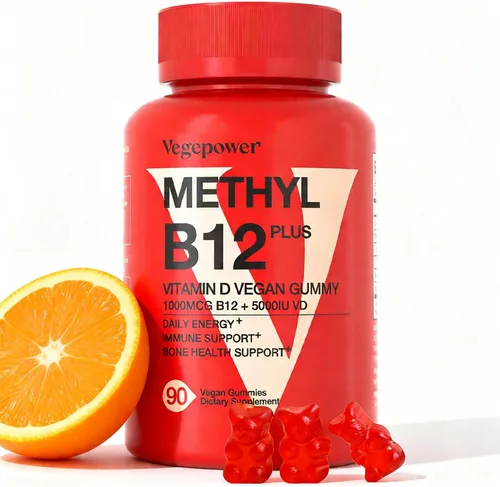 Gomitas veganas de vitamina D3 y B12, suplemento de metilo B12 para adultos y niños, mejorado con vitamina D 3 para energía natural, inmune,