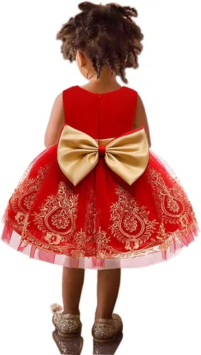 Miniatura 5 de 3M-6T - Vestido de encaje con lazo para niñas pequeñas, vestido de bordado con gorro