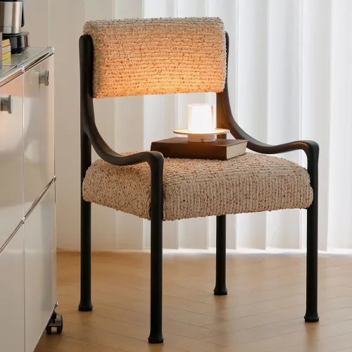Miniatura 4 de sillas de comedor Silla de comedor retro de madera con respaldo tapizado y asiento curvos reposabrazos cocina moderna