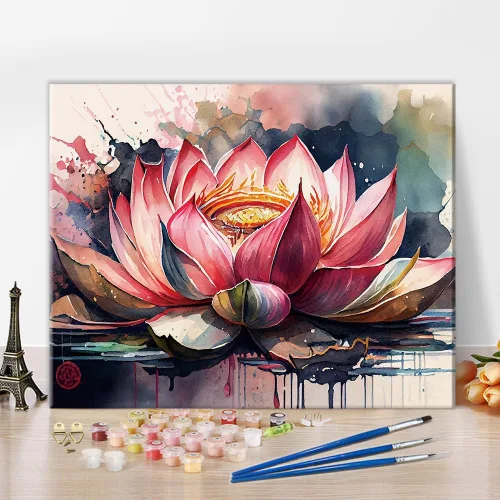 TUMOVO Pintura de Loto Rosa por Números, Pintura de Flores Retro por Números, Kit de Pintura al Óleo de Loto Abstracto Colorido, Pintura Acrílica