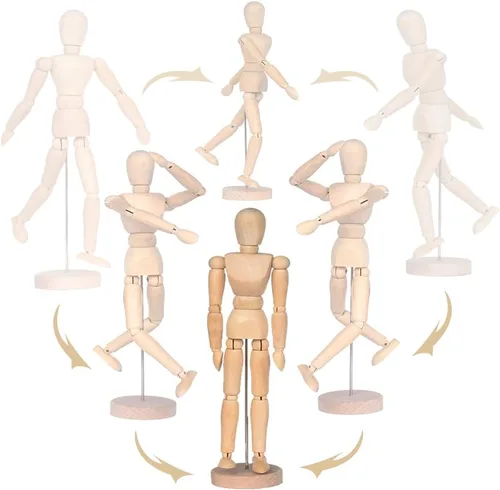 Miniatura 5 de Paquete de 2 maniquíes de madera de 12 pulgadas de alto con soporte, ideal para dibujo o decoración de escritorio (hombres y mujeres/papá y mamá)