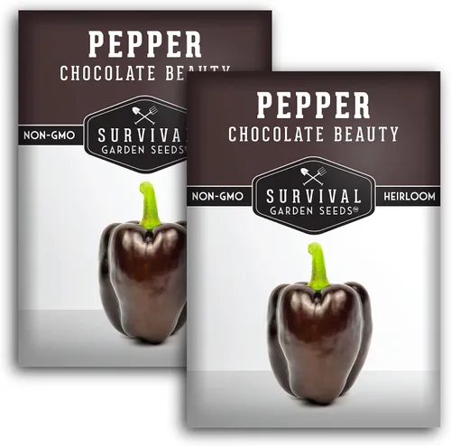 Miniatura 10 de Survival Garden Seeds - Semilla de pimienta Chocolate Beauty para plantar - Paquete con instrucciones para plantar y cultivar hermosos pimientos