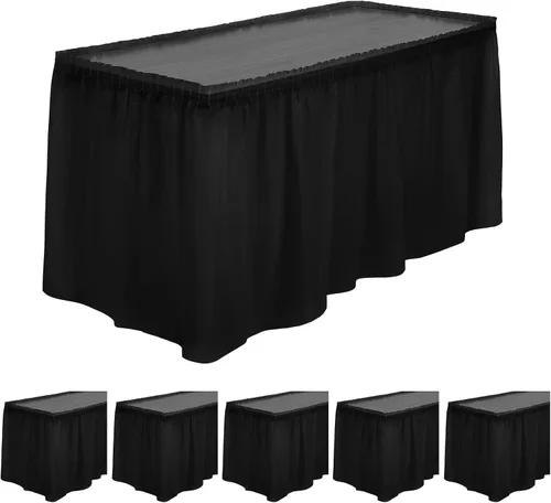 Miniatura 11 de TURSTIN 2 faldas de mesa de plástico negro de 14 x 29 pies para mesas rectangulares, mantel ajustable, mantel desechable para fiestas de cumpleaños